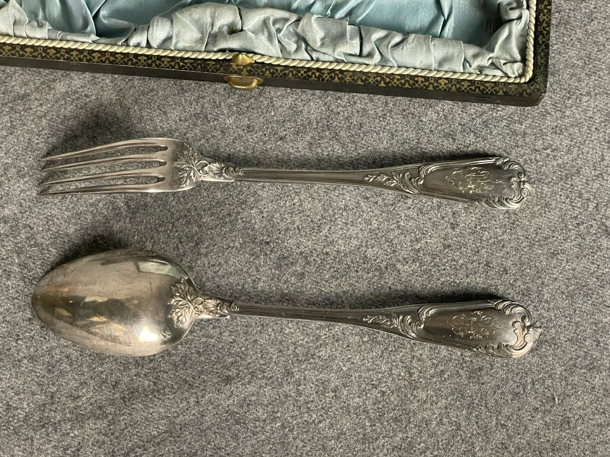 Children's Silver Cutlery In Rocaille And Shell Decoration By Silversmith Henri Soufflot, 19th Century-photo-4
