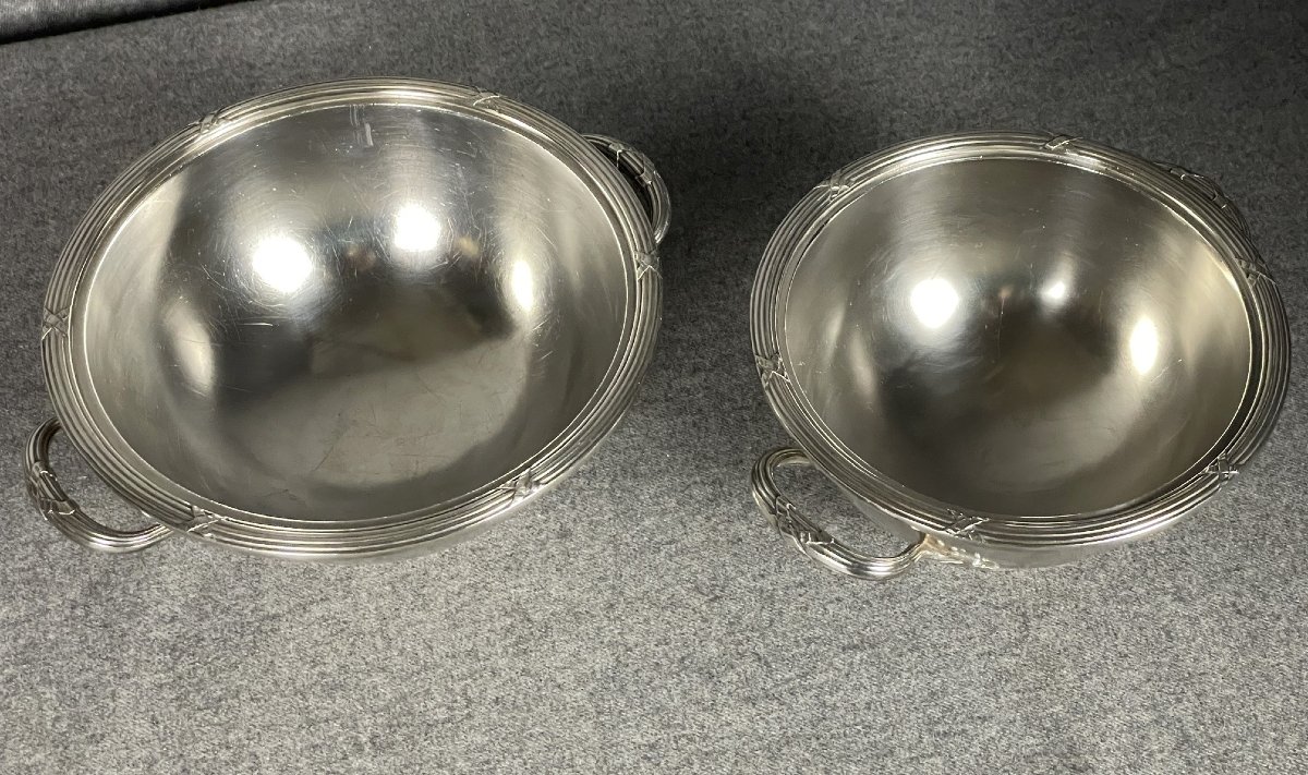 Three Silver-plated Metal Soup Dishes Decorated With Olive Branches, By The Silversmith Boulenger.-photo-2
