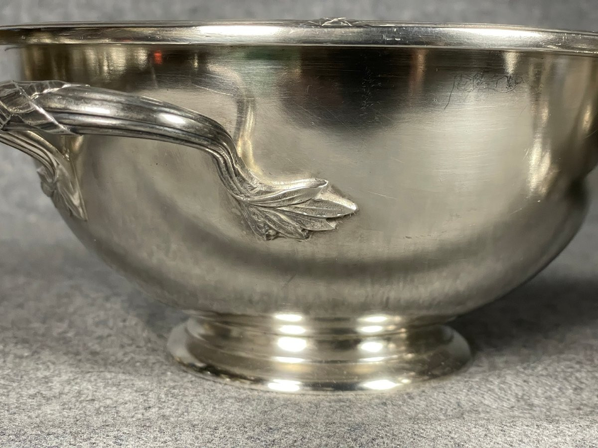 Three Silver-plated Metal Soup Dishes Decorated With Olive Branches, By The Silversmith Boulenger.-photo-4