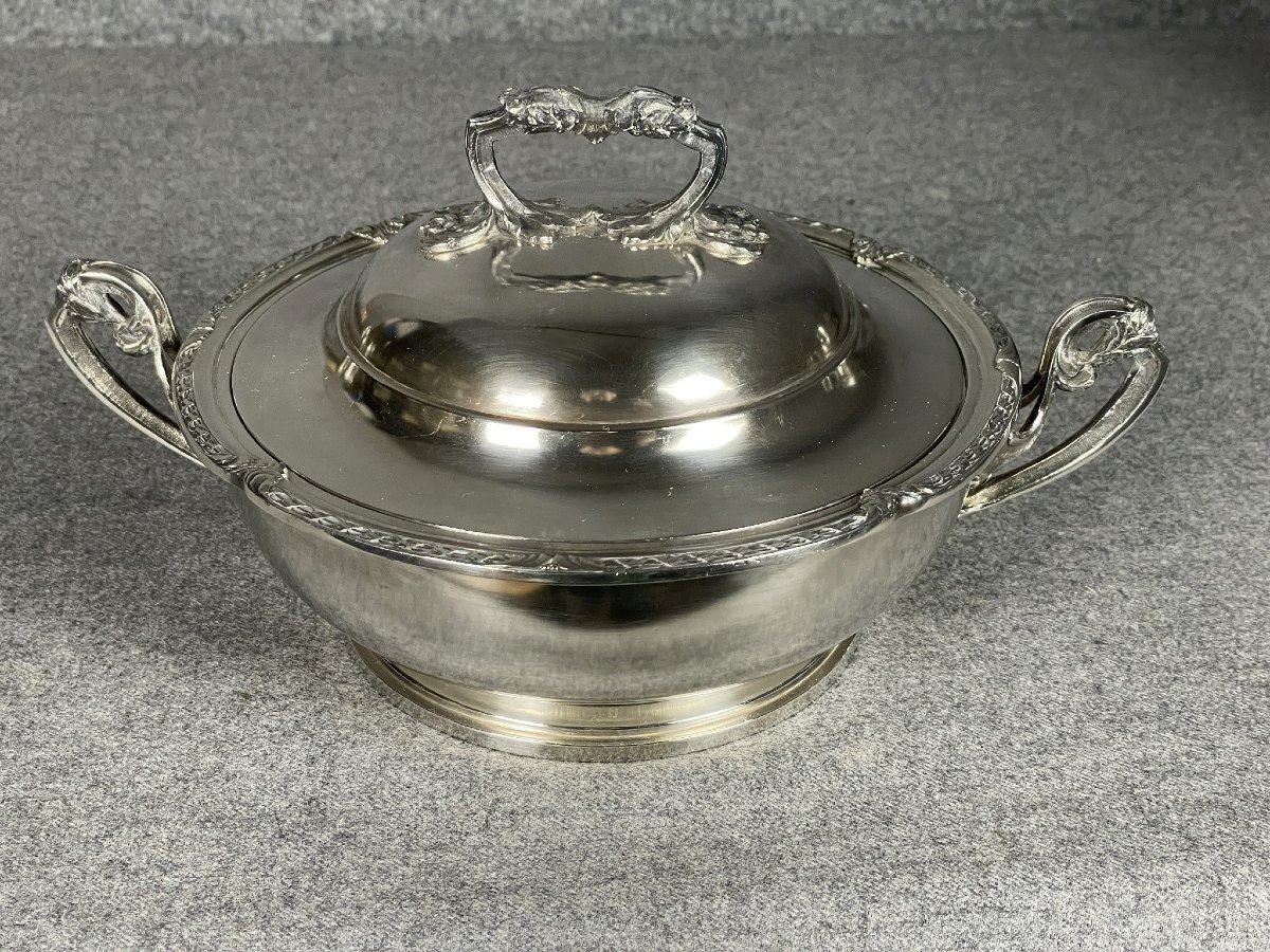 Légumier, soupière et son plateau métal argenté orfèvre Ravinet-d’Enfert XIXème -photo-2