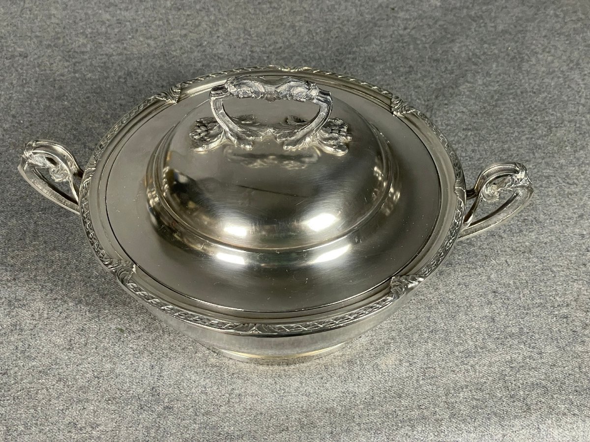 Légumier, soupière et son plateau métal argenté orfèvre Ravinet-d’Enfert XIXème -photo-3