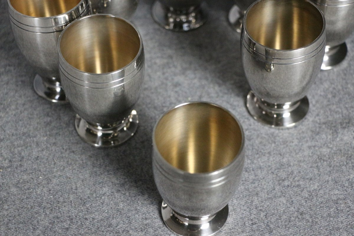 Huit coquetiers ou gobelets en métal argenté orfèvre Ravinet-d’Enfert vers 1925 -photo-3