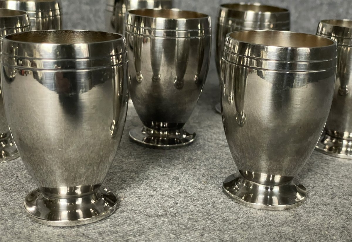 Huit coquetiers ou gobelets en métal argenté orfèvre Ravinet-d’Enfert vers 1925 -photo-4