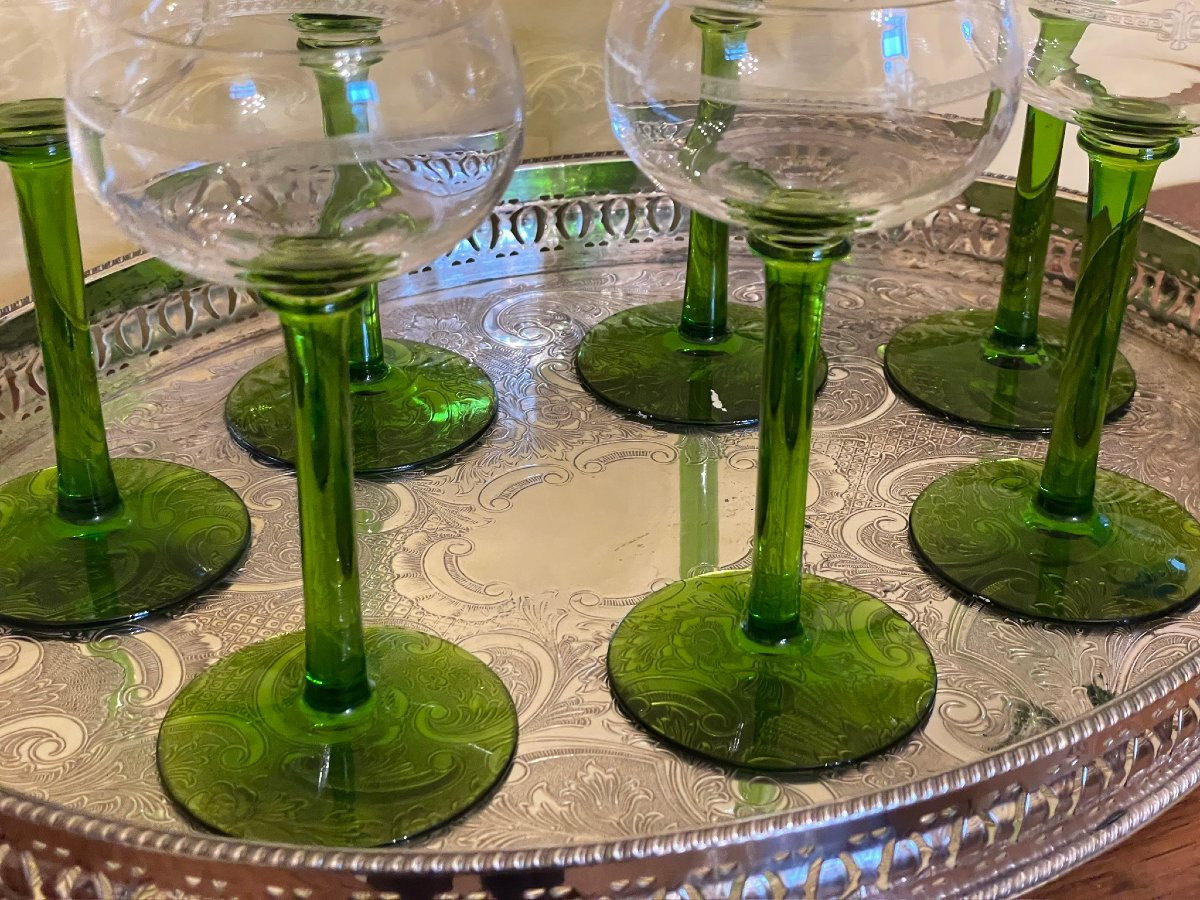 Verres à vin blanc en cristal gravé, vin d’Alsace, verre rhénan appelé « Roemer »-photo-1
