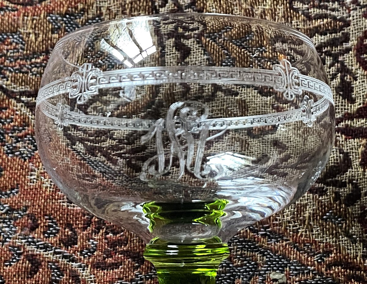 Verres à vin blanc en cristal gravé, vin d’Alsace, verre rhénan appelé « Roemer »-photo-3