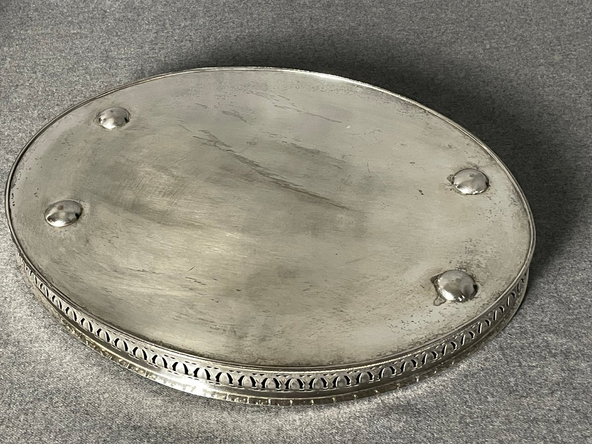 Plateau à thé, surtout,  en argent anglais gravé d’arabesques début XXème -photo-3