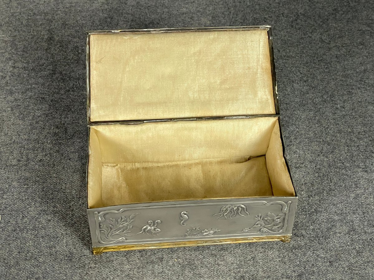 Coffret du parfum MAR DEL PLATA en métal doré et argent, signé DELETTREZ en 1910.-photo-4