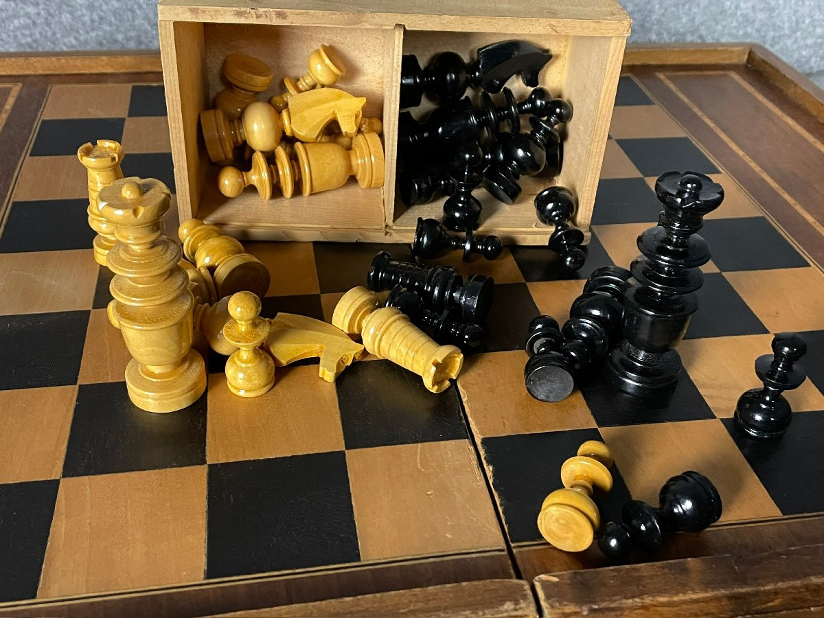 Jeu de jacquet, coffret complet avec échiquier, pièces et pions, dit aussi backgammon, TricTrac-photo-3