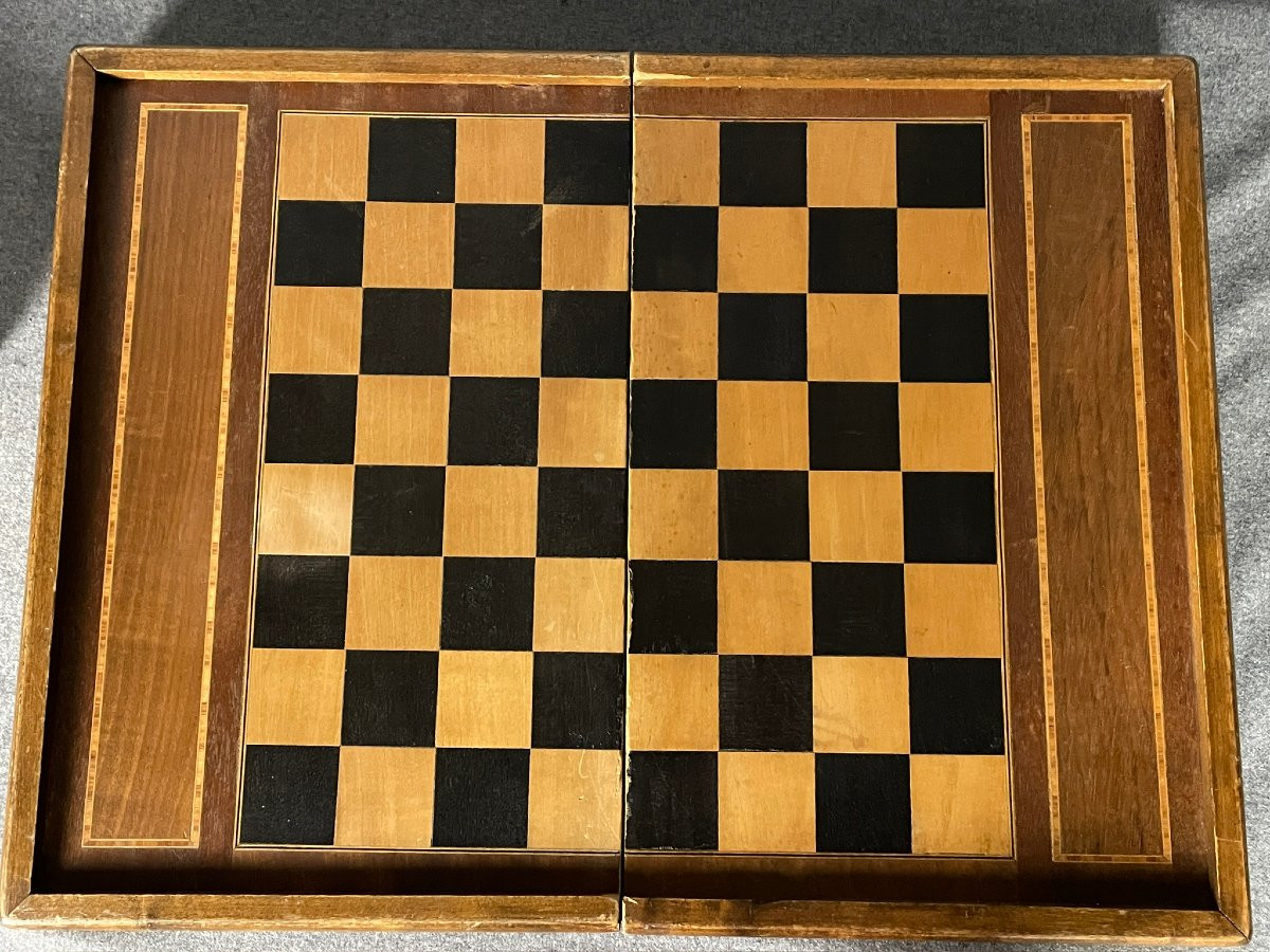 Jeu de jacquet, coffret complet avec échiquier, pièces et pions, dit aussi backgammon, TricTrac-photo-4