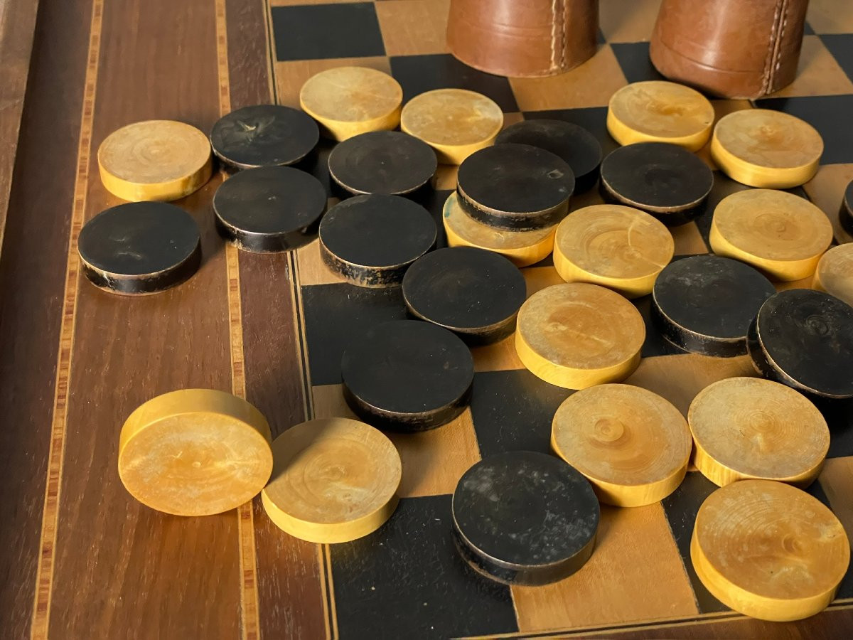 Jeu de jacquet, coffret complet avec échiquier, pièces et pions, dit aussi backgammon, TricTrac-photo-1