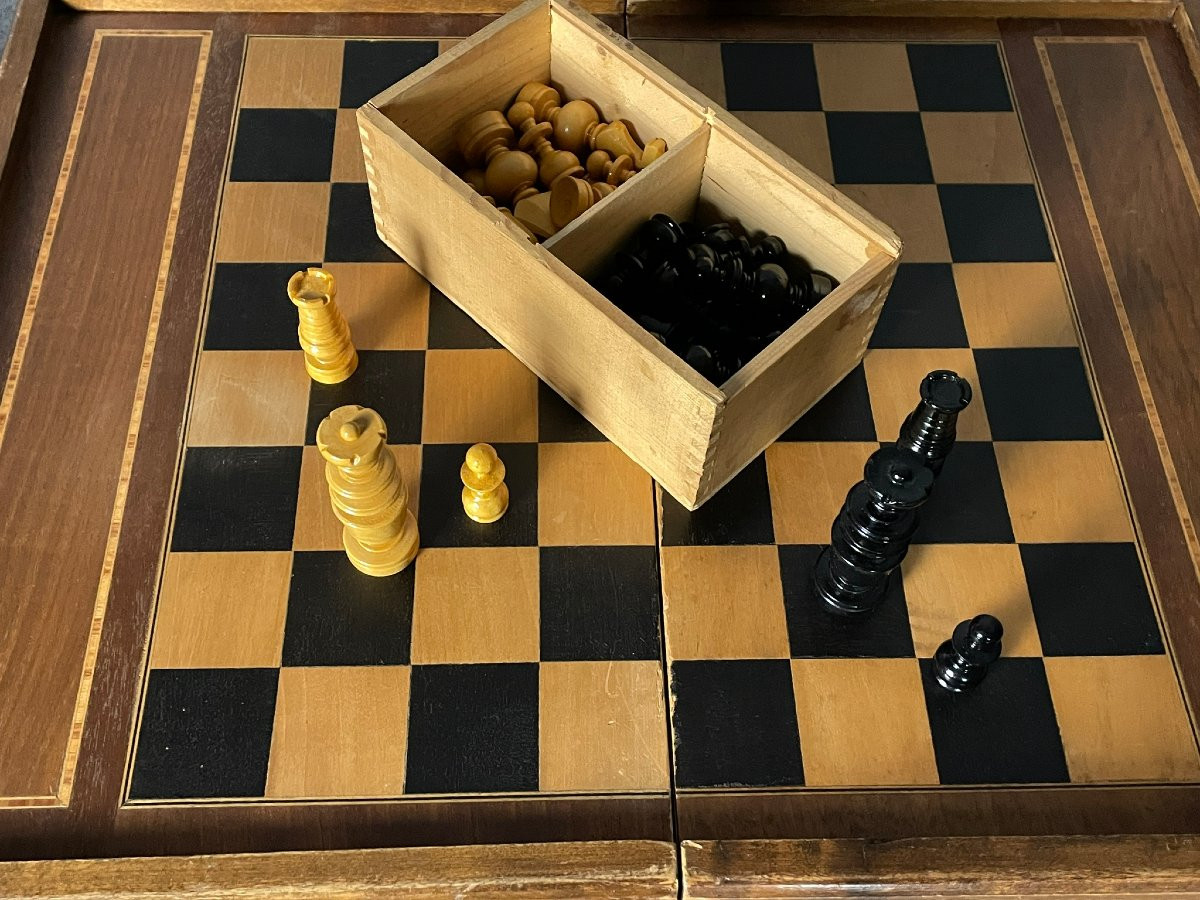 Jeu de jacquet, coffret complet avec échiquier, pièces et pions, dit aussi backgammon, TricTrac-photo-5