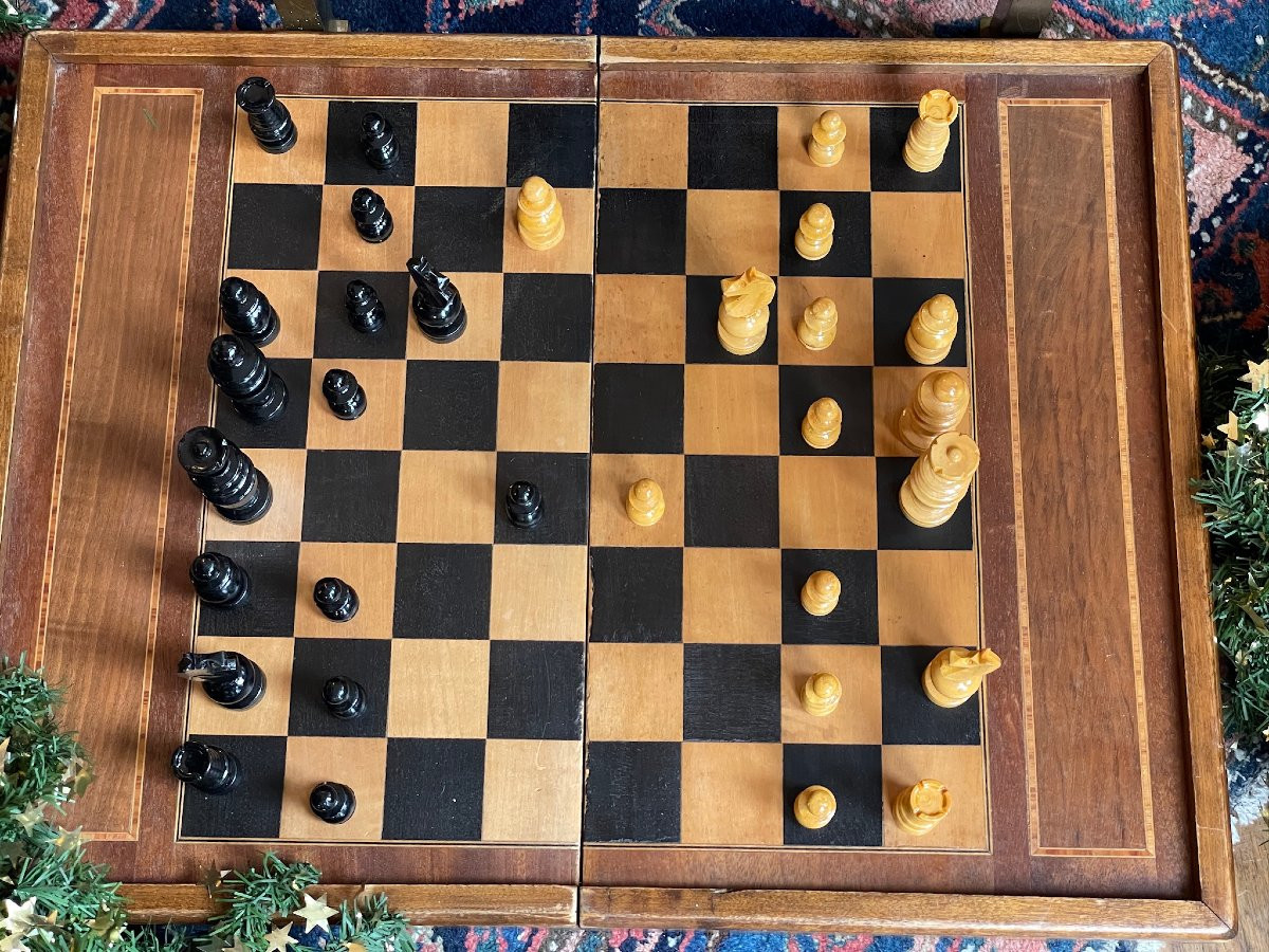 Jeu de jacquet, coffret complet avec échiquier, pièces et pions, dit aussi backgammon, TricTrac-photo-6