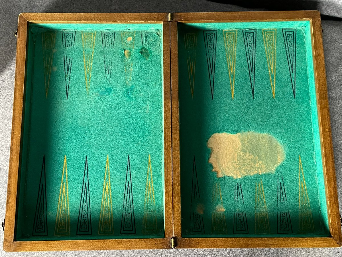Jeu de jacquet, coffret complet avec échiquier, pièces et pions, dit aussi backgammon, TricTrac-photo-8