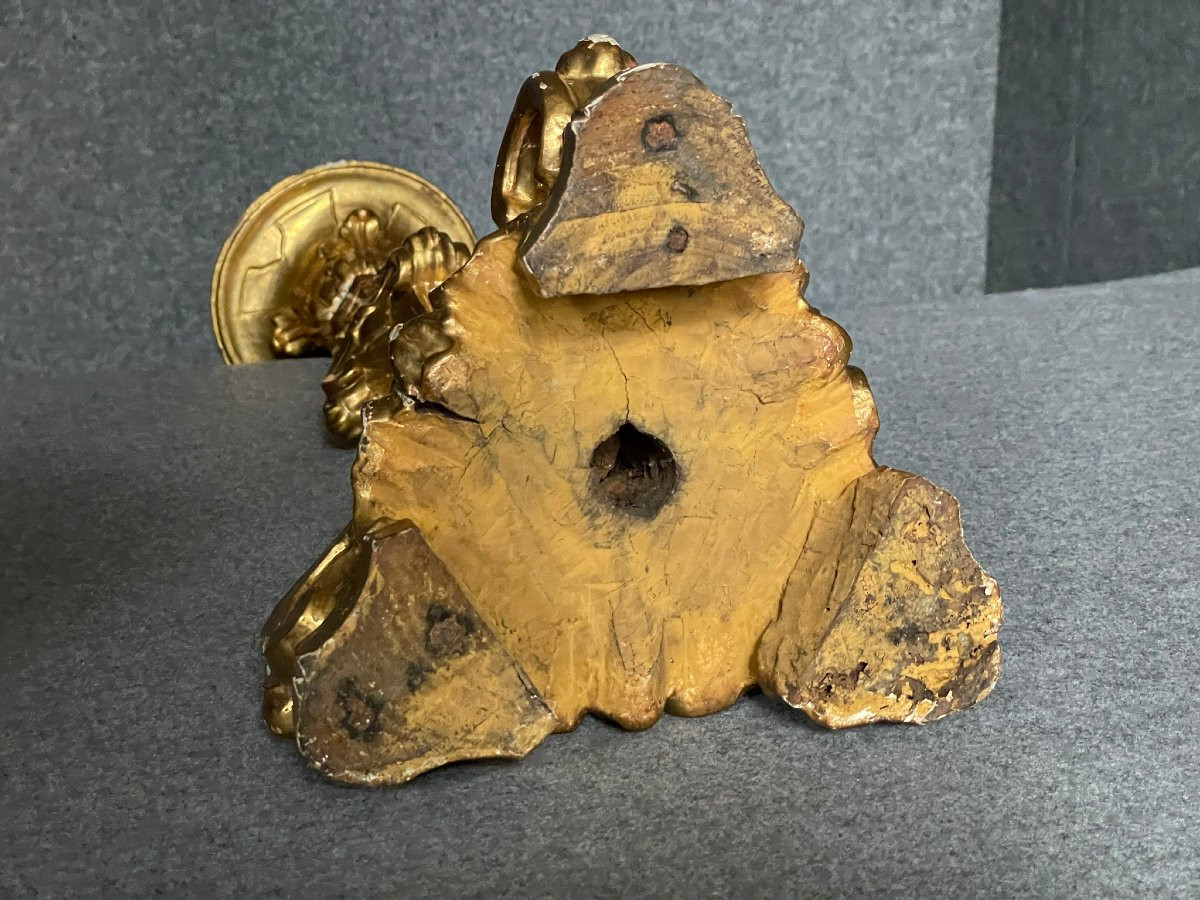 Grande torchère, pique cierge, flambeau, chandelier, en bois sculpté doré début XVIIIème siècle-photo-7