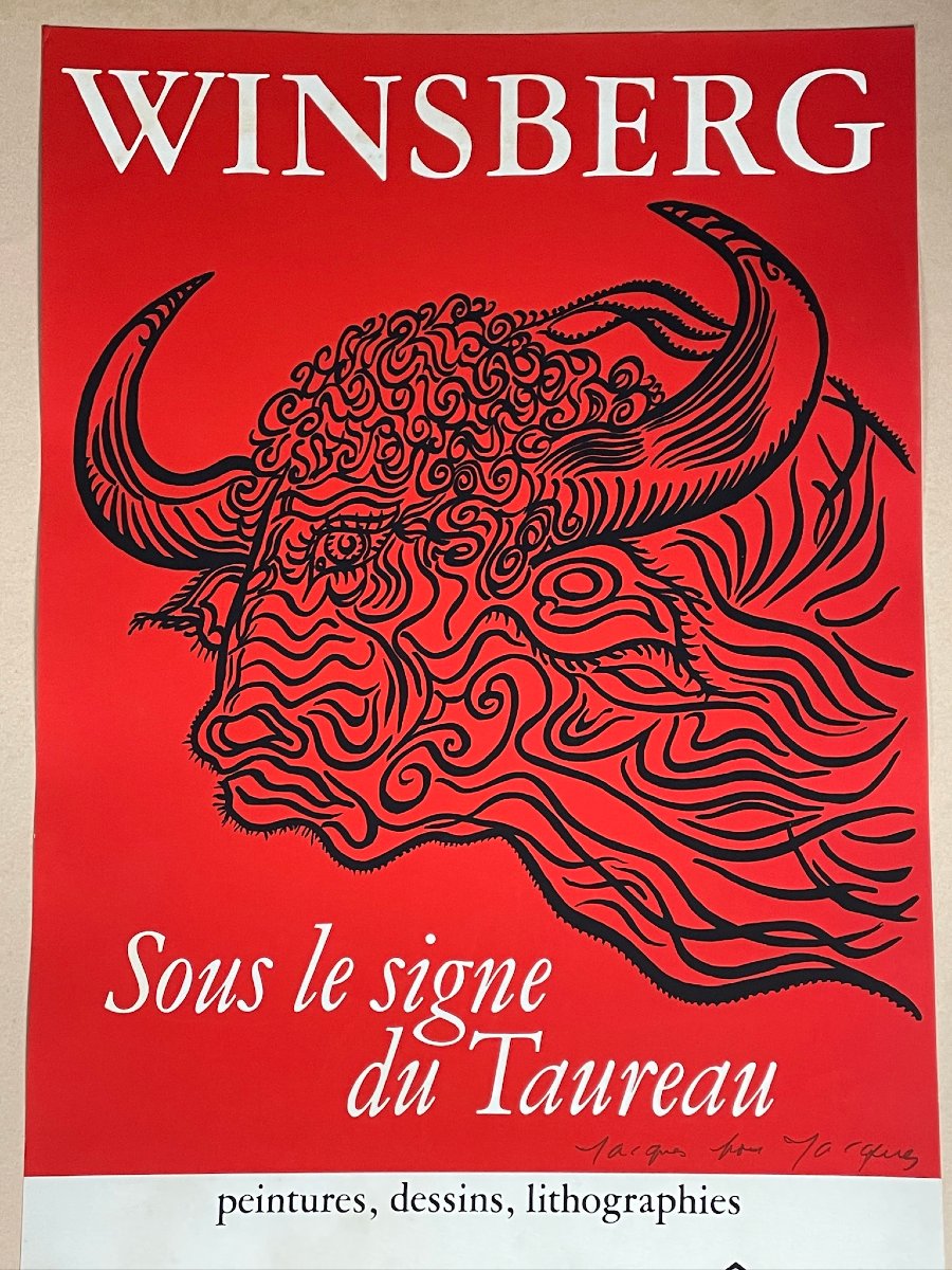 Jacques Winsberg “under The Sign Of Taurus” Exhibition Poster In Nîmes In 1979 Dédicated-photo-2