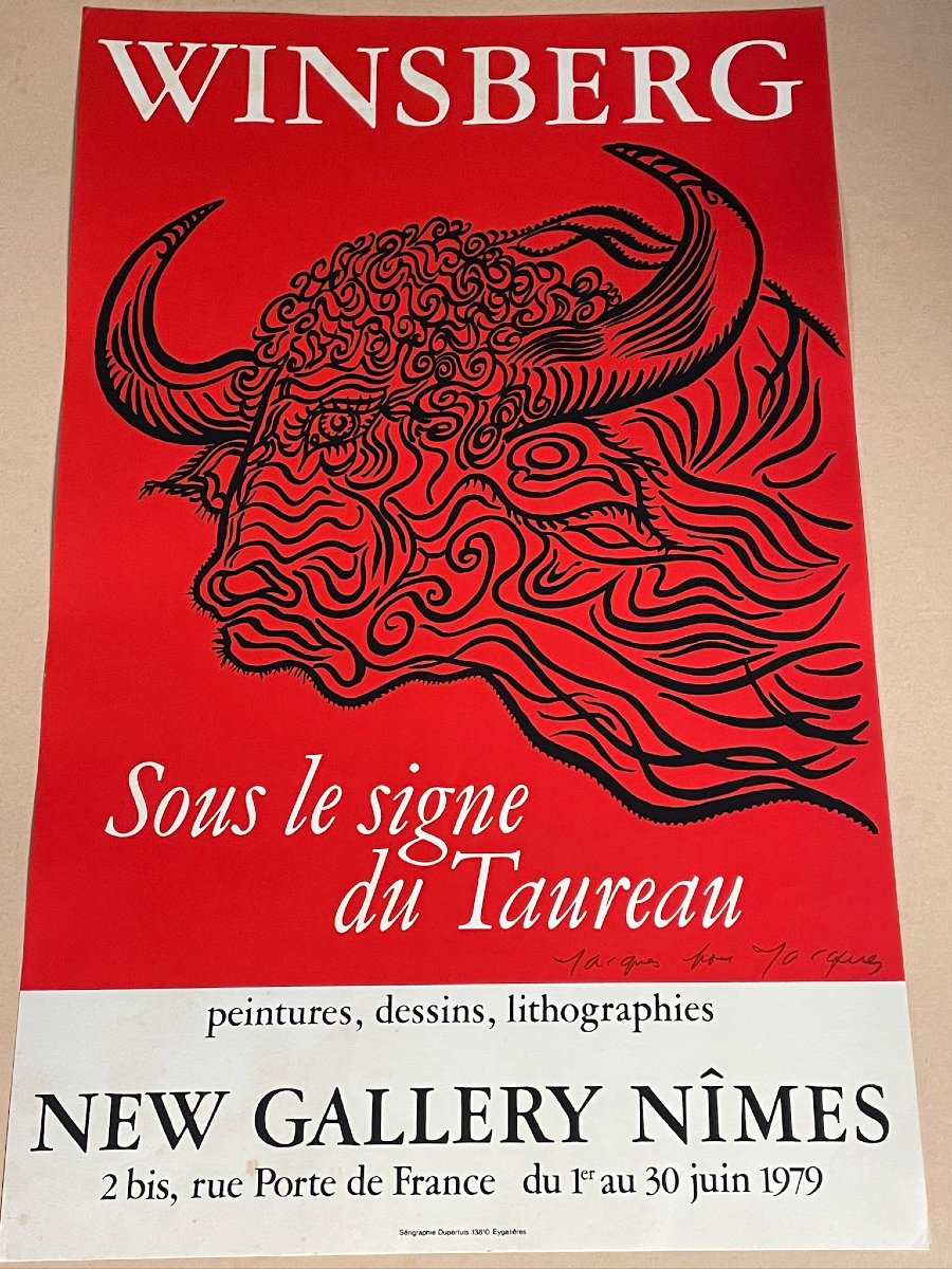 Jacques Winsberg “under The Sign Of Taurus” Exhibition Poster In Nîmes In 1979 Dédicated-photo-4