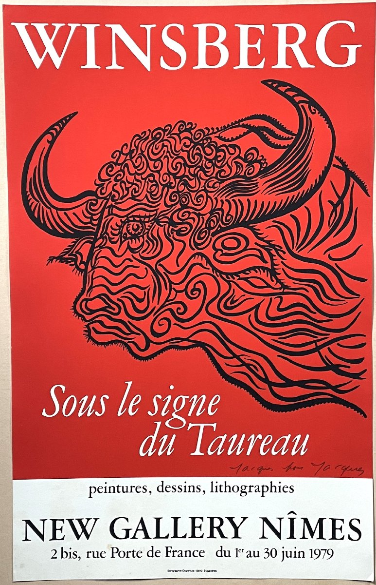 Jacques Winsberg “under The Sign Of Taurus” Exhibition Poster In Nîmes In 1979 Dédicated-photo-1