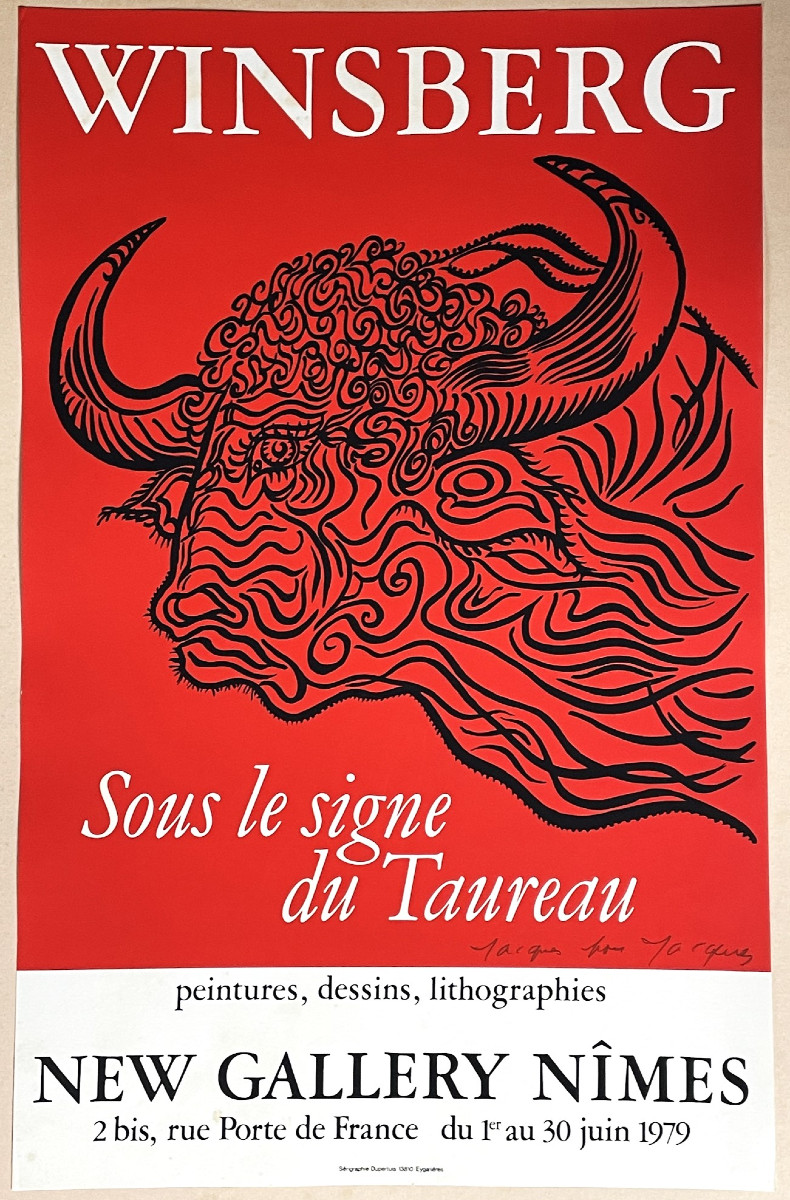 Jacques Winsberg “under The Sign Of Taurus” Exhibition Poster In Nîmes In 1979 Dédicated