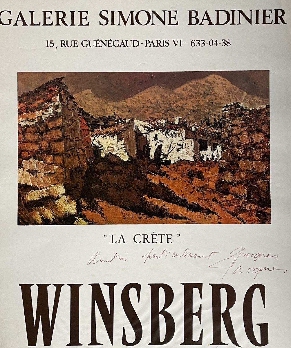 Jacques Winsberg Autographed Poster: “crete” 1971-1972 Paris.-photo-2