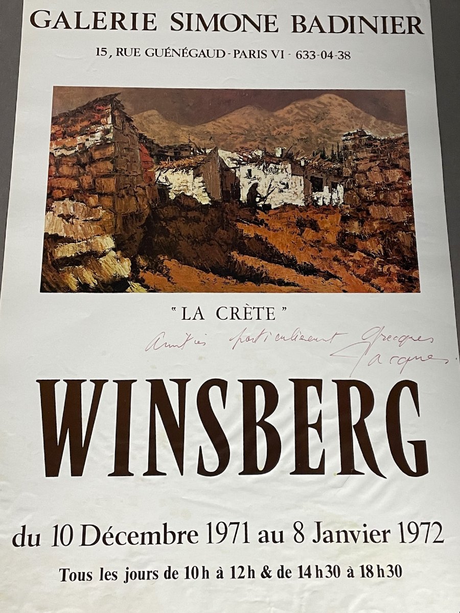 Jacques Winsberg Autographed Poster: “crete” 1971-1972 Paris.-photo-1