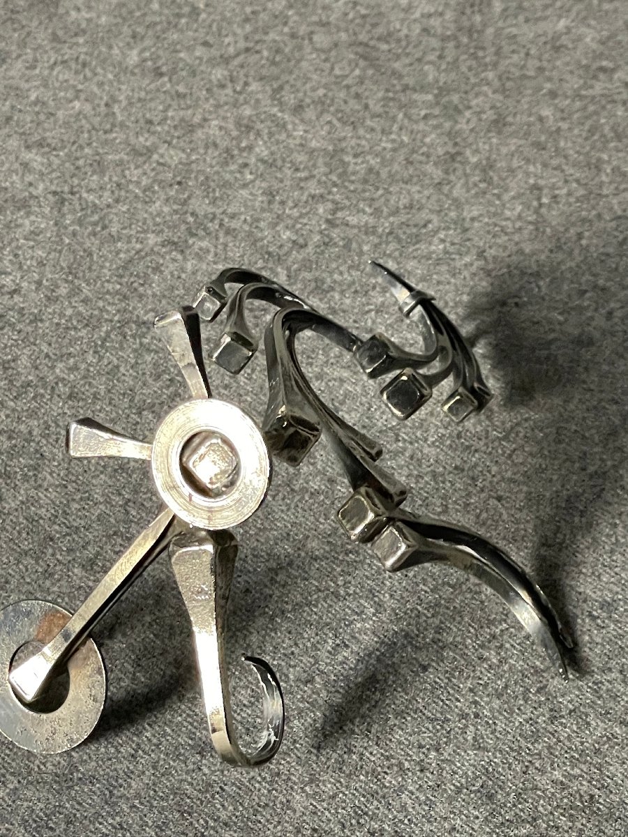 Coq stylisé pique cierge, bougeoir en métal argenté -photo-3