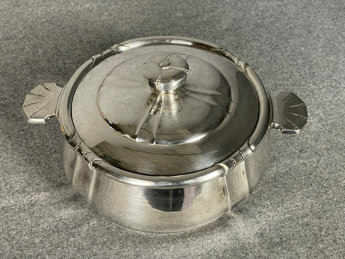 Art Deco Vegetable Dish Or Tureen By Silversmith Boulenger, Silver-plated Metal-photo-2