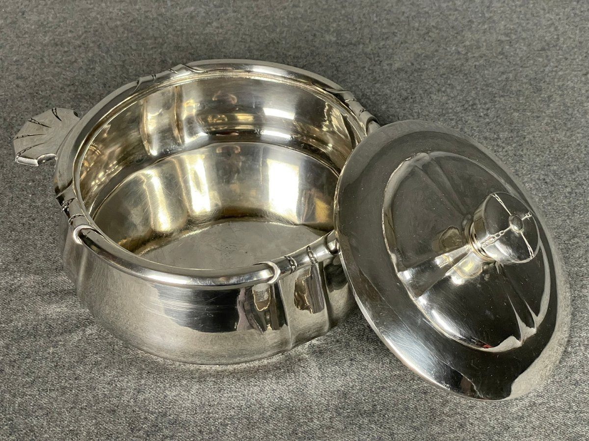 Art Deco Vegetable Dish Or Tureen By Silversmith Boulenger, Silver-plated Metal-photo-3