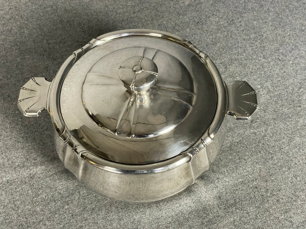 Art Deco Vegetable Dish Or Tureen By Silversmith Boulenger, Silver-plated Metal-photo-4