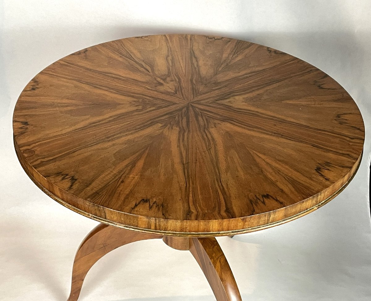 Art Deco Round Side Table, Walnut Coffee Table-photo-4