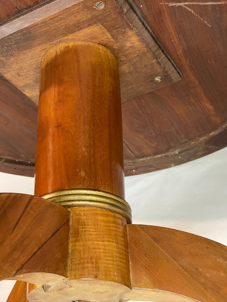 Art Deco Round Side Table, Walnut Coffee Table-photo-4