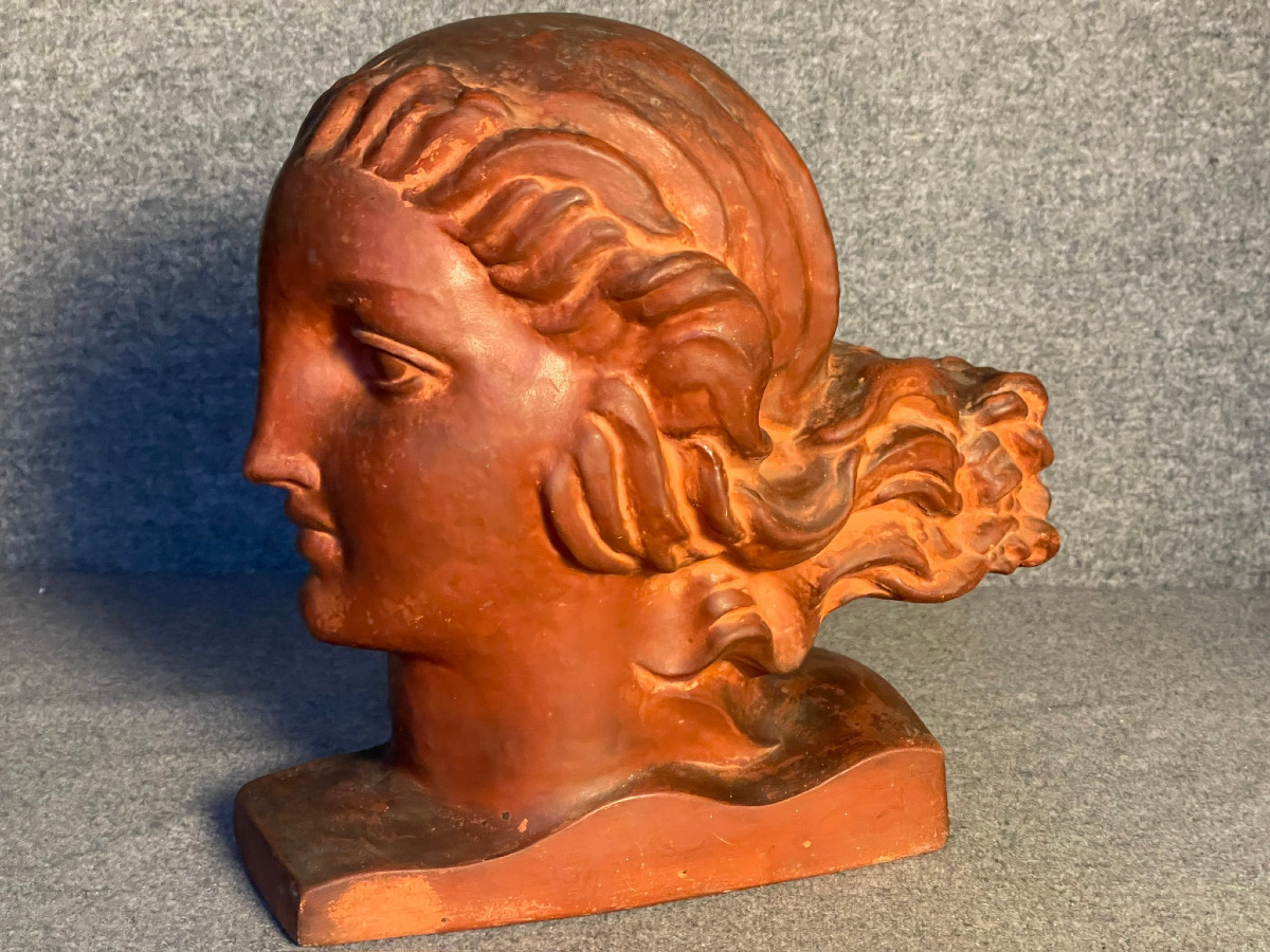 Tête de femme en terre cuite Art Déco de Lejan Orchies-photo-2