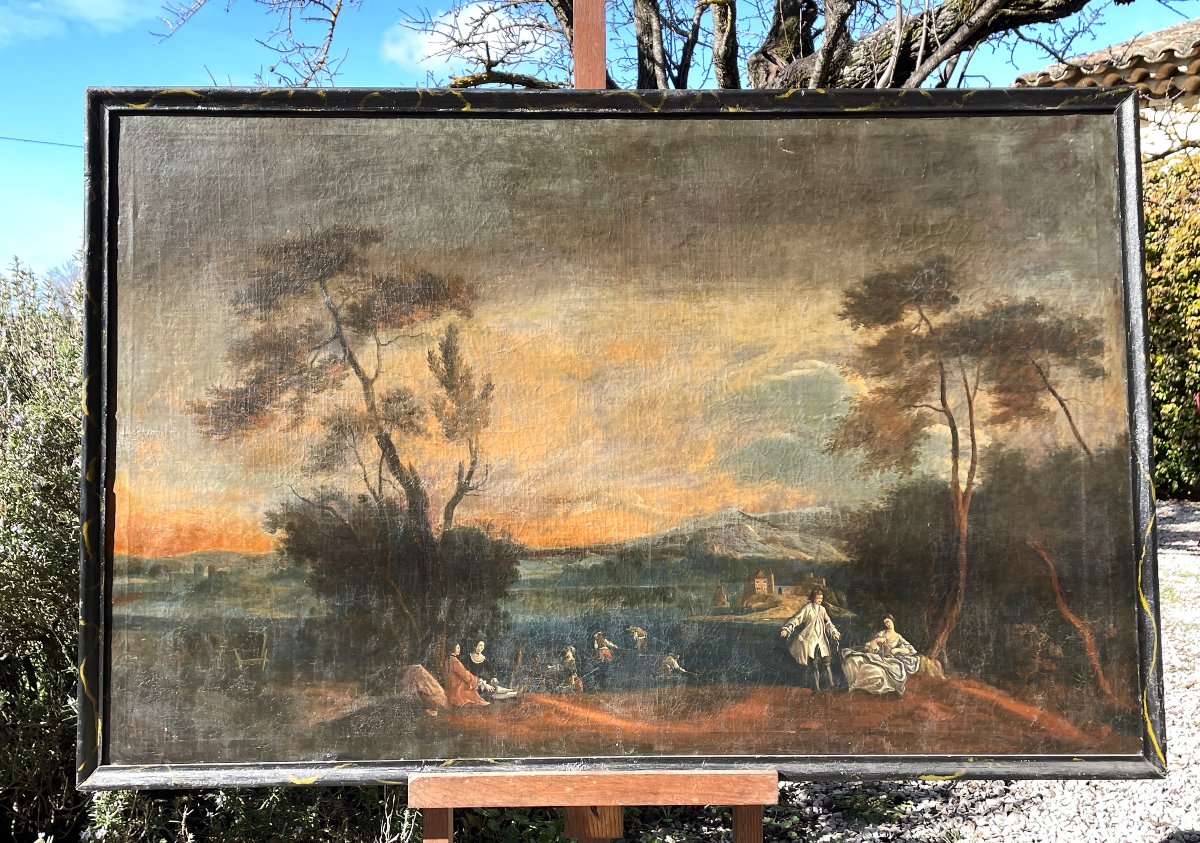 Large Animated Bucolic Landscape, Italy, 18th Century (122 Cm)-photo-2