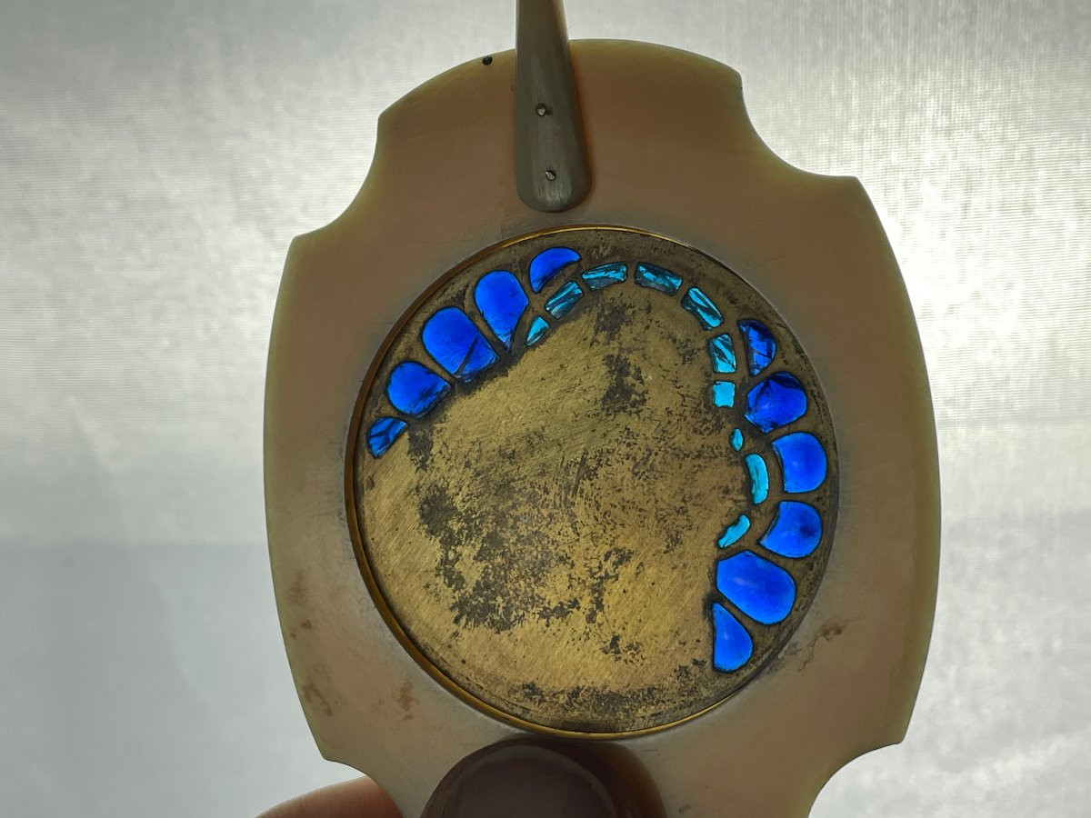 Médaille en émail plique à jour et ivoire : vierge à l’enfant fin du XIXème-photo-3