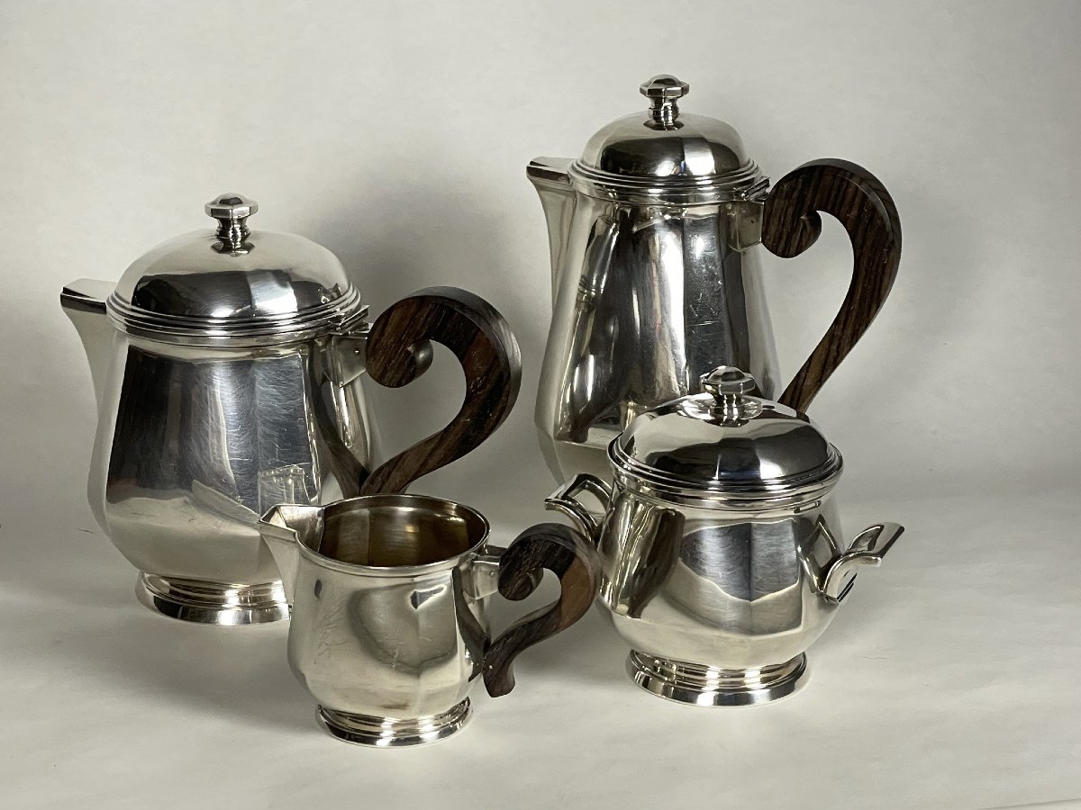Art Deco Solid Silver Coffee And Tea Service By Silversmith Bibollet, Circa 1930 -photo-1
