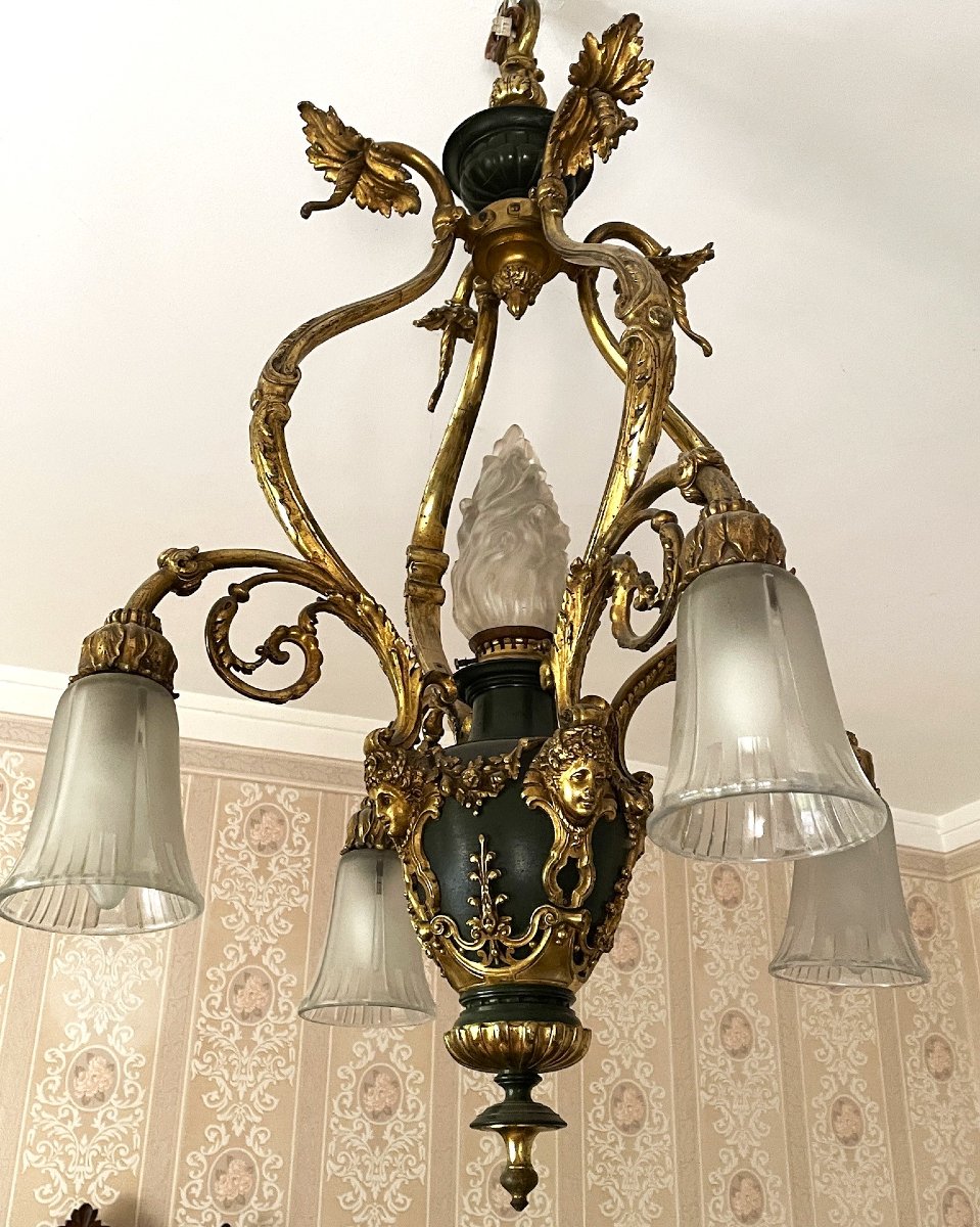 Important lustre Napoléon III en bronze doré et patiné XIXème-photo-2