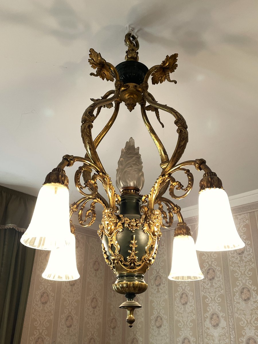 Important lustre Napoléon III en bronze doré et patiné XIXème-photo-3