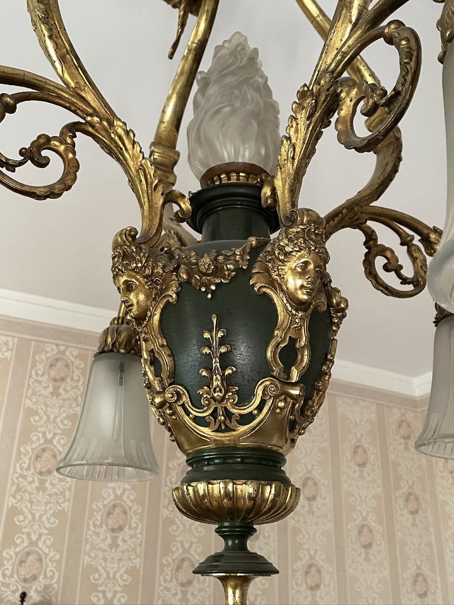 Important lustre Napoléon III en bronze doré et patiné XIXème-photo-4