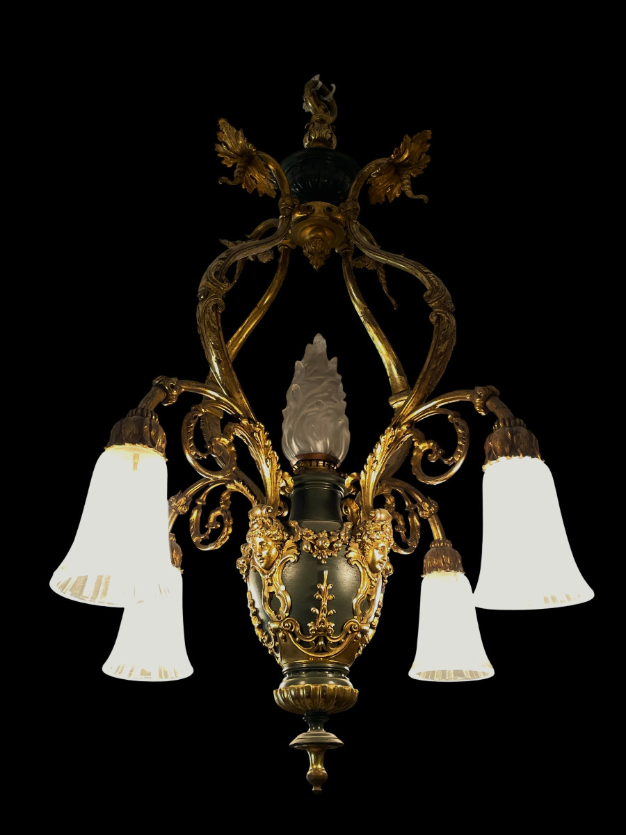 Important Napoleon III Chandelier In Gilt And Patinated Bronze, 19th Century-photo-2