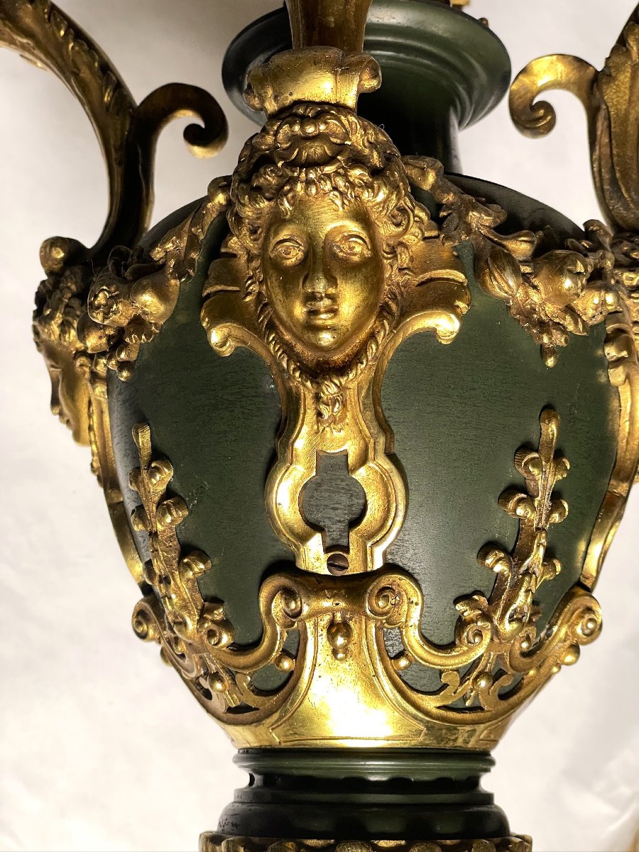 Important lustre Napoléon III en bronze doré et patiné XIXème-photo-1