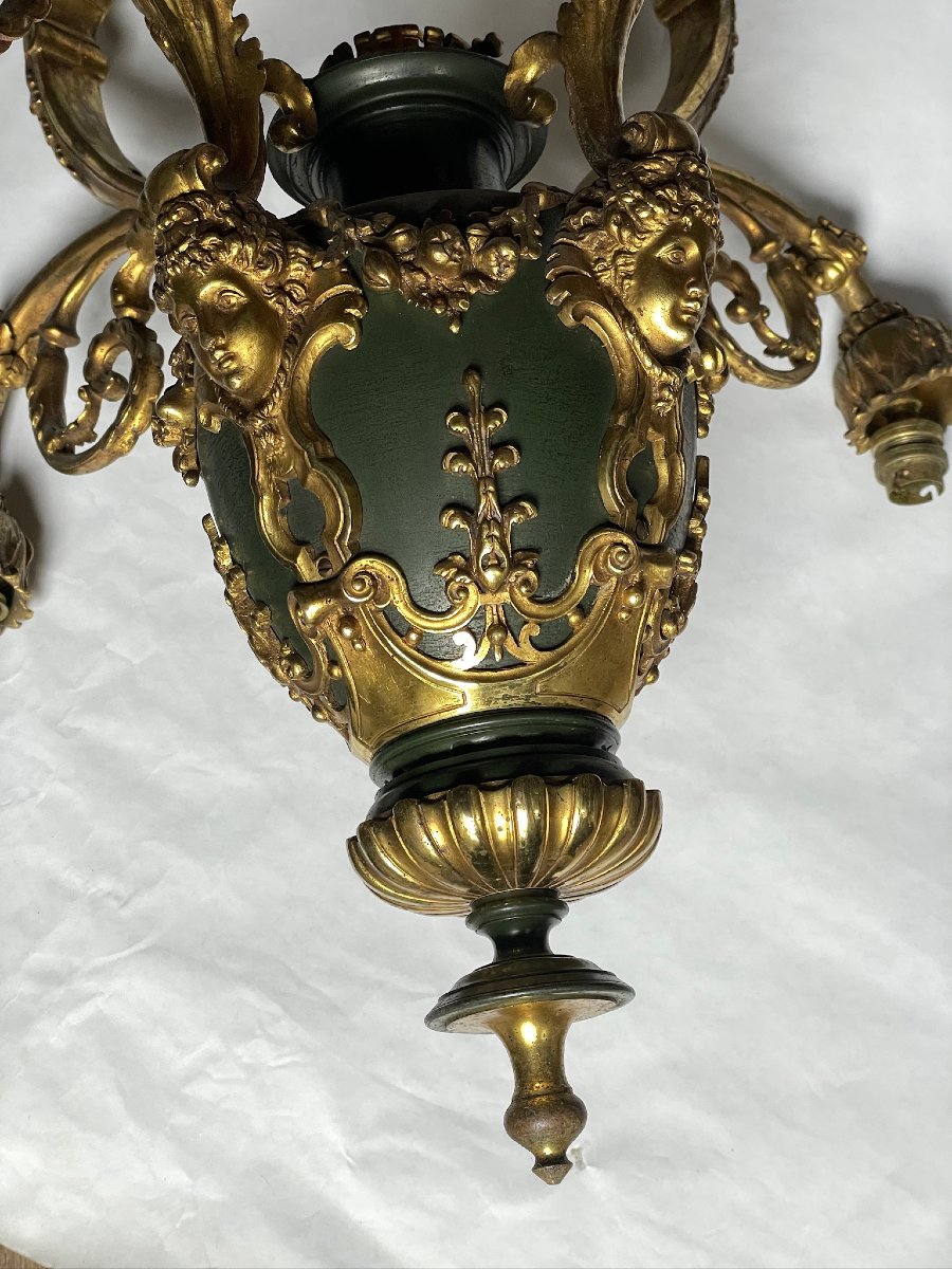 Important lustre Napoléon III en bronze doré et patiné XIXème-photo-2
