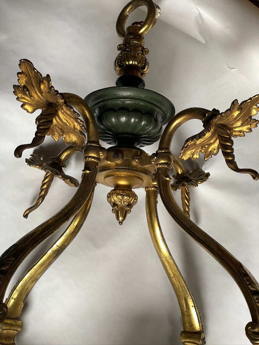 Important lustre Napoléon III en bronze doré et patiné XIXème-photo-5