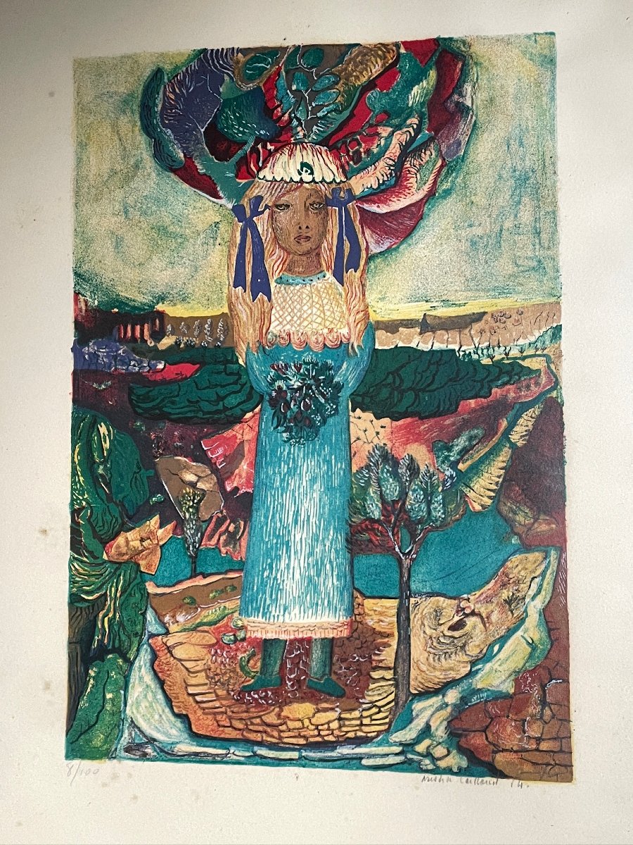 CAILLAUD Aristide jeune fille au bouquet Lithographie Originale Signée, datée, numérotée 8/100-photo-1