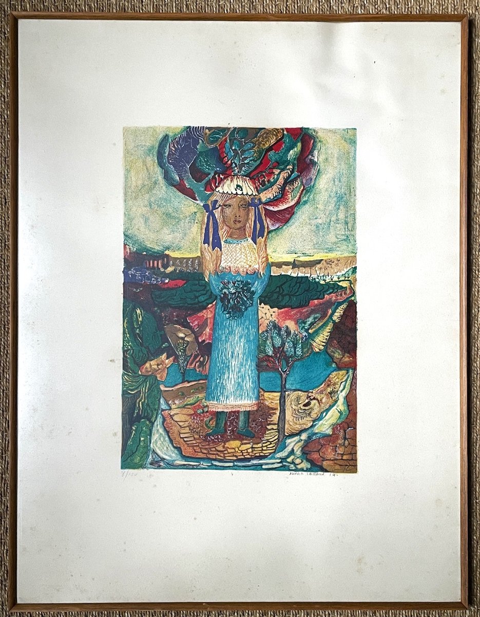 CAILLAUD Aristide jeune fille au bouquet Lithographie Originale Signée, datée, numérotée 8/100-photo-3