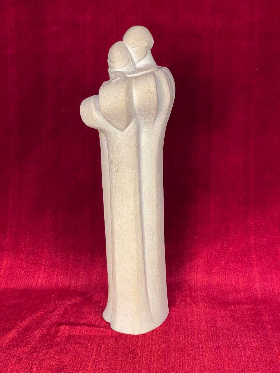 Couple Embracing In A Long Coat, Art Deco Style Stone-photo-2