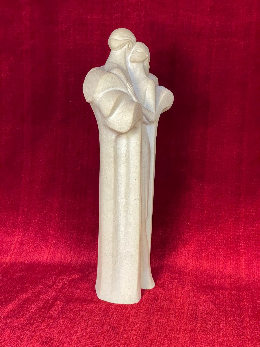 Couple Embracing In A Long Coat, Art Deco Style Stone-photo-4