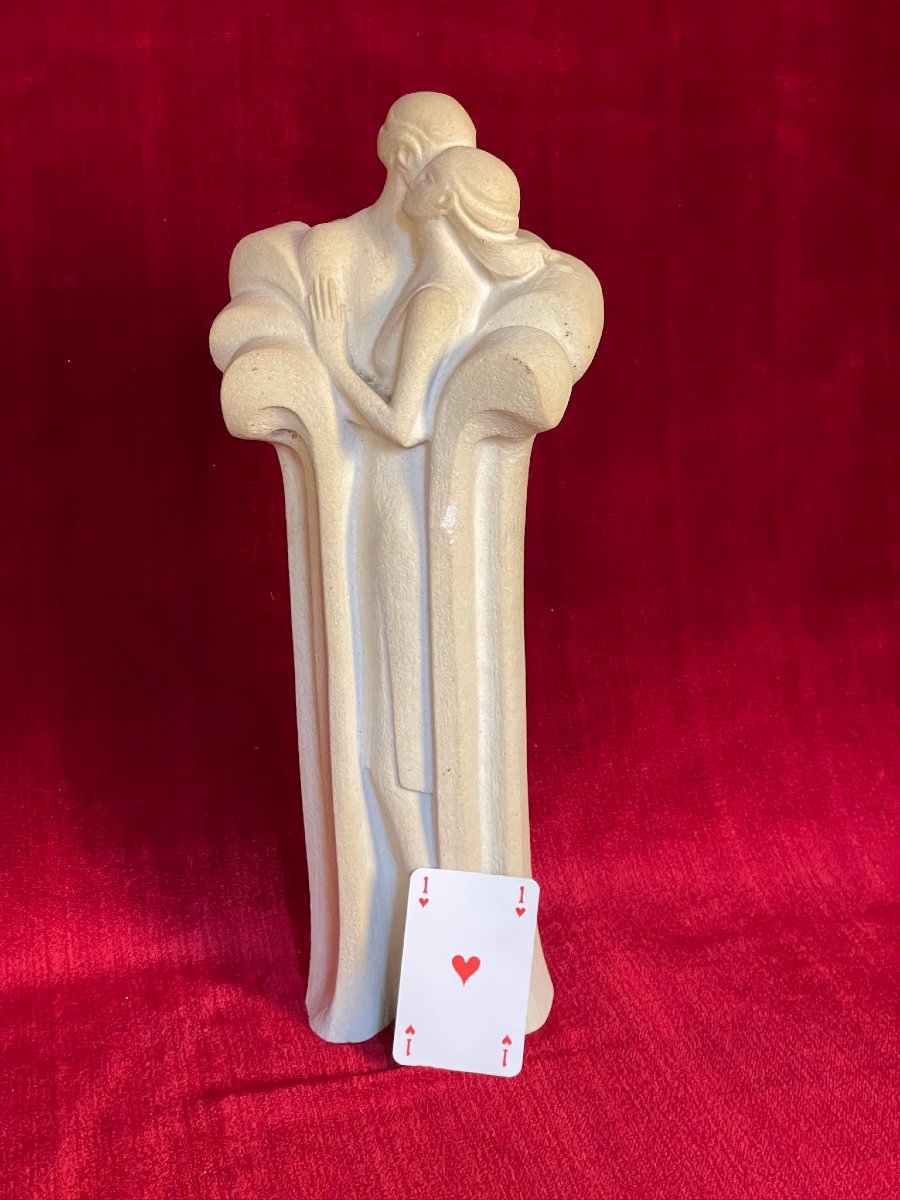 Couple Embracing In A Long Coat, Art Deco Style Stone-photo-5