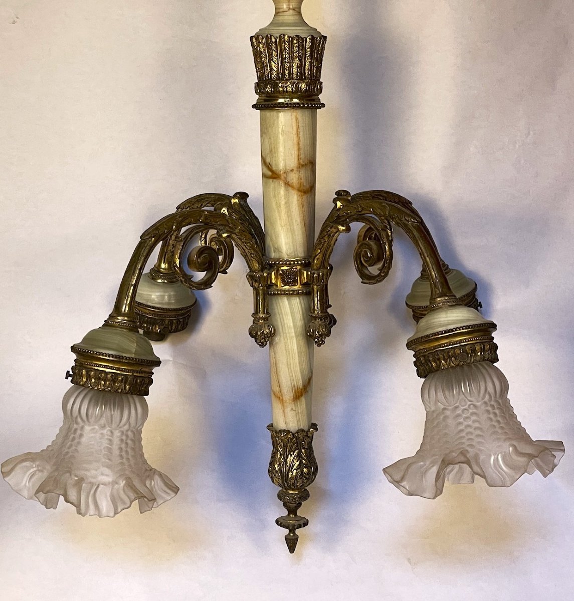 Lustre Napoléon III en bronze doré et onyx style directoire XIXème-photo-2