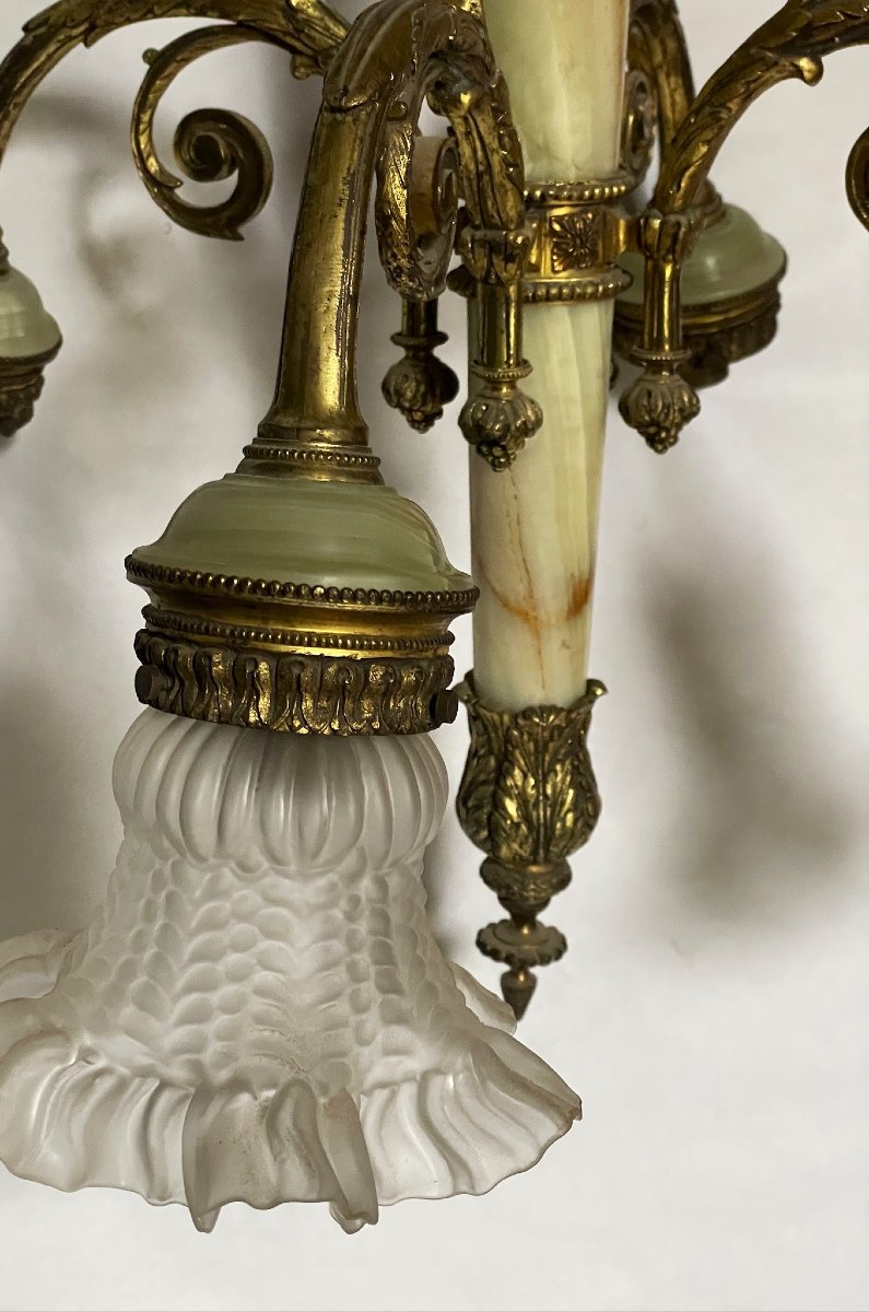Lustre Napoléon III en bronze doré et onyx style directoire XIXème-photo-3