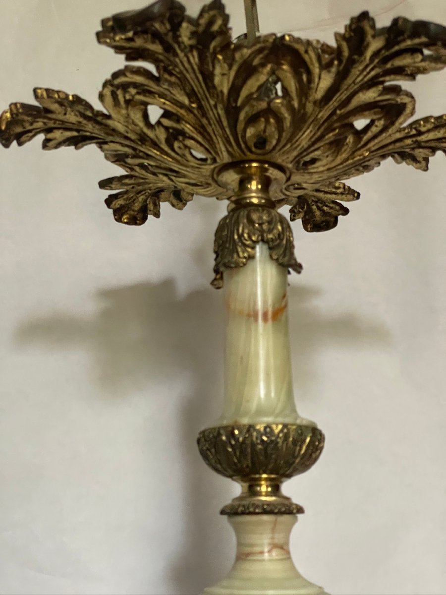 Lustre Napoléon III en bronze doré et onyx style directoire XIXème-photo-5