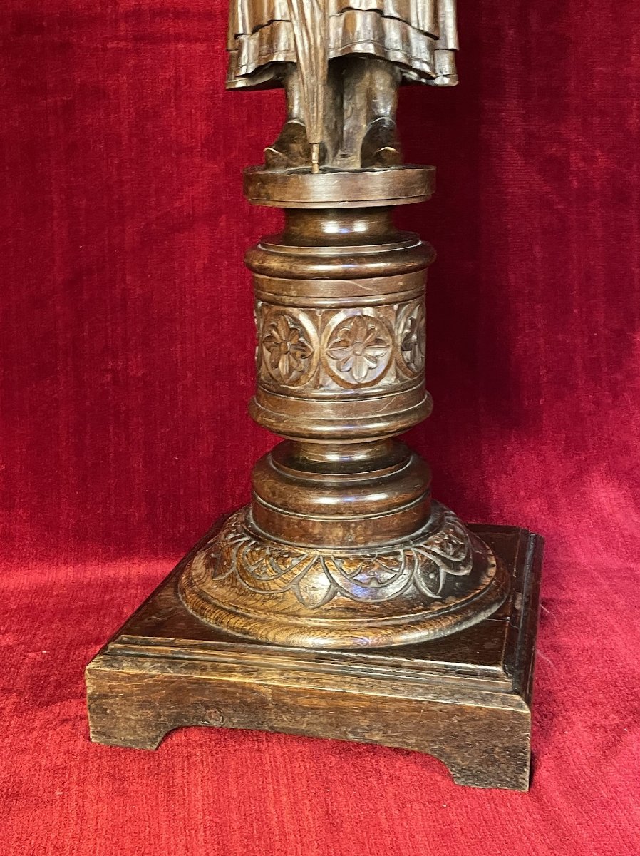 Carved Wooden Pedestal Table: Breton Woman With Umbrella, Pont-aven – Brittany, Late 19th Century-photo-3